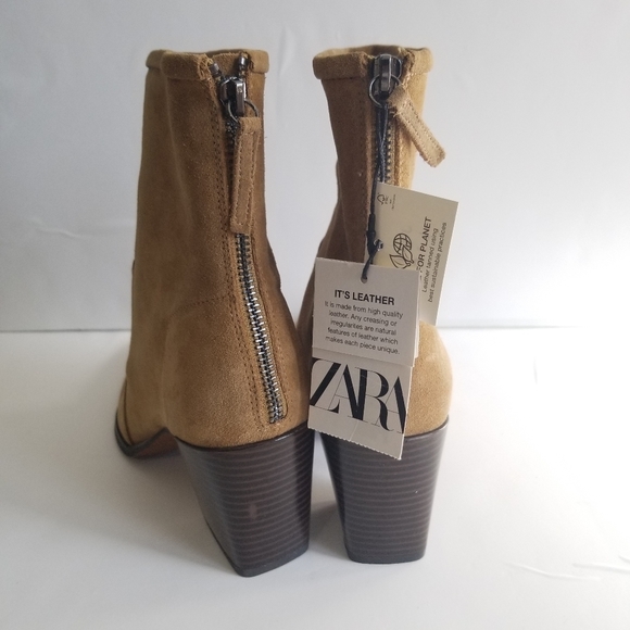 ZARA Leather Suede Ankle Heeled Boots NWT - Picture 7 of 13